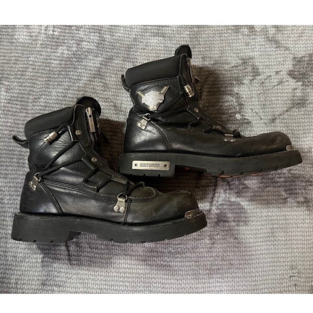 Harley-Davidson Mens Leather Motorcycle Boots Black Double Zip 91680 Size 9.5